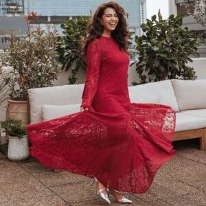 Petal & Pup Vibrant Red Long Sleeve Dress